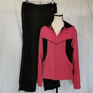 Nike Y2K Mesh Lined Hooded Jacket and Matching Pants in Black & Pink - Sz M